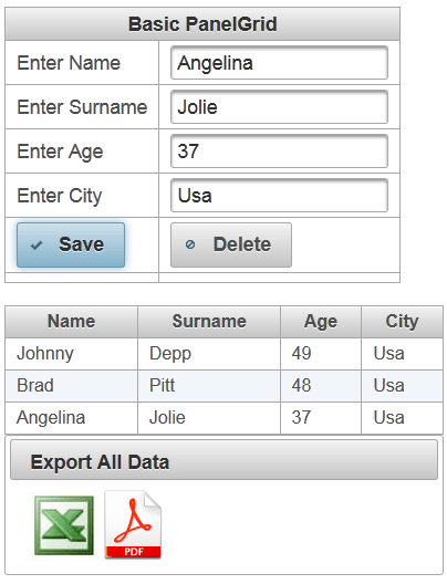 datatable export pdf csv