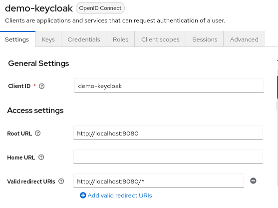 keycloak client settings
